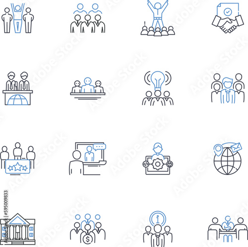 Service format line icons collection. Online, In-person, Teleconference, Video, Ph, Webinar, Workshop vector and linear illustration. Seminar,Group,Individual outline signs set