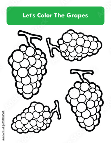 Grapes Coloring Book Page In Letter Page Size Children Coloring Worksheet Premium Vector Element