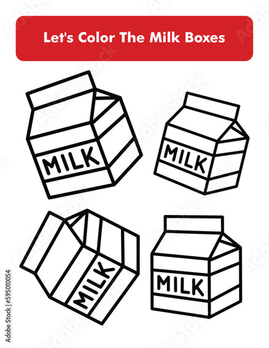 Milk Boxes Coloring Book Page In Letter Page Size Children Coloring Worksheet Premium Vector Element