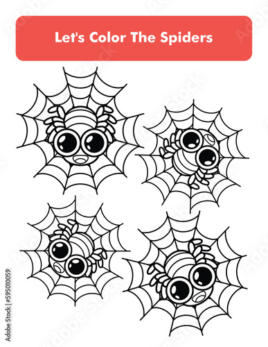 Cute Spiders Coloring Book Page In Letter Page Size Children Coloring Worksheet Premium Vector Element
