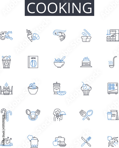 Cooking line icons collection. Acupuncture, Needles, Healing, Traditional, Qi, Oriental, Massage vector and linear illustration. Pain,Points,Relaxation outline signs set