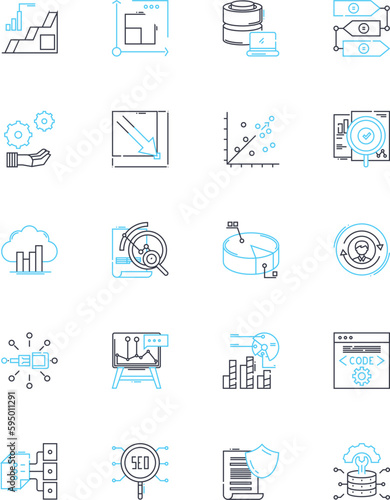 Computing power linear icons set. Computation, Processing, Cycles, Performance, Parallelism, Algorithms, Efficiency line vector and concept signs. Scalability,Capacity,Power outline illustrations