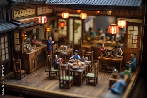 Miniature concept. Japanese restaurante. Sushi bar. 