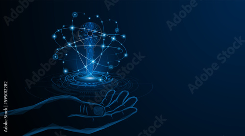 Abstract hand holding technology circuit board key icon. Cyber ​​data security and privacy concept. modern technology innovation concept background
