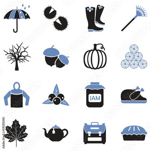 Autumn Season Icons. Two Tone Flat Design. Vector Illustration.