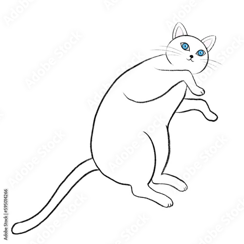 横になった白猫のイラスト、ゴロゴロしている白猫のイラスト、寝そべる白猫のイラスト、白猫のイラスト