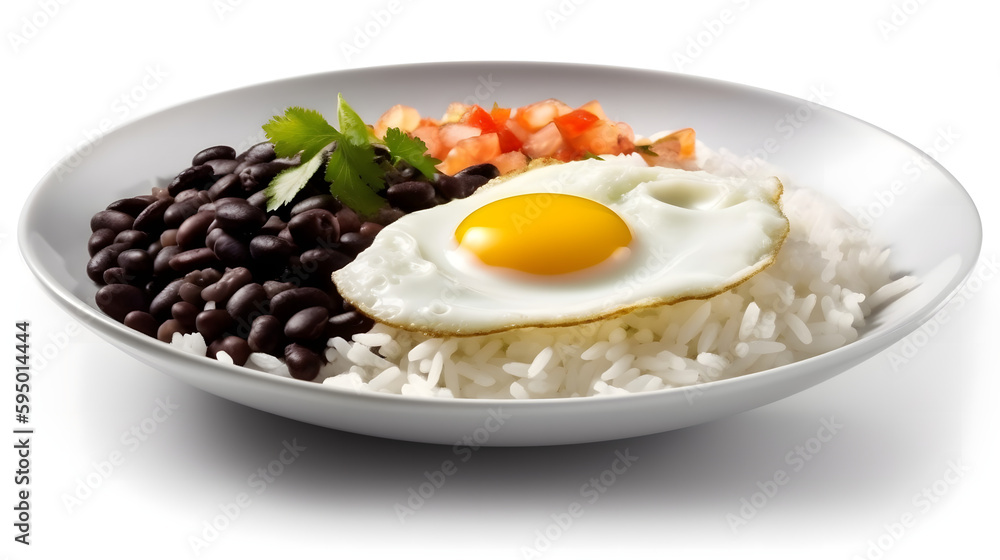 rice dish with beans and fried egg, isolated, ai generated rice dish with beans and fried egg, isolated, ai generated