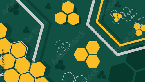 4K ultra high definition Abstract background, modern hexagonal shapes, dark Green yellow. Use for decoration, illustration, backdrop, wallpaper.