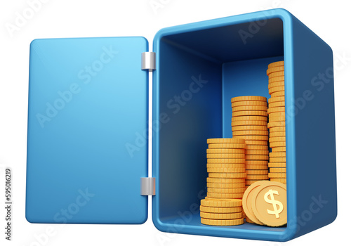 Safebox with coins. Gold in...