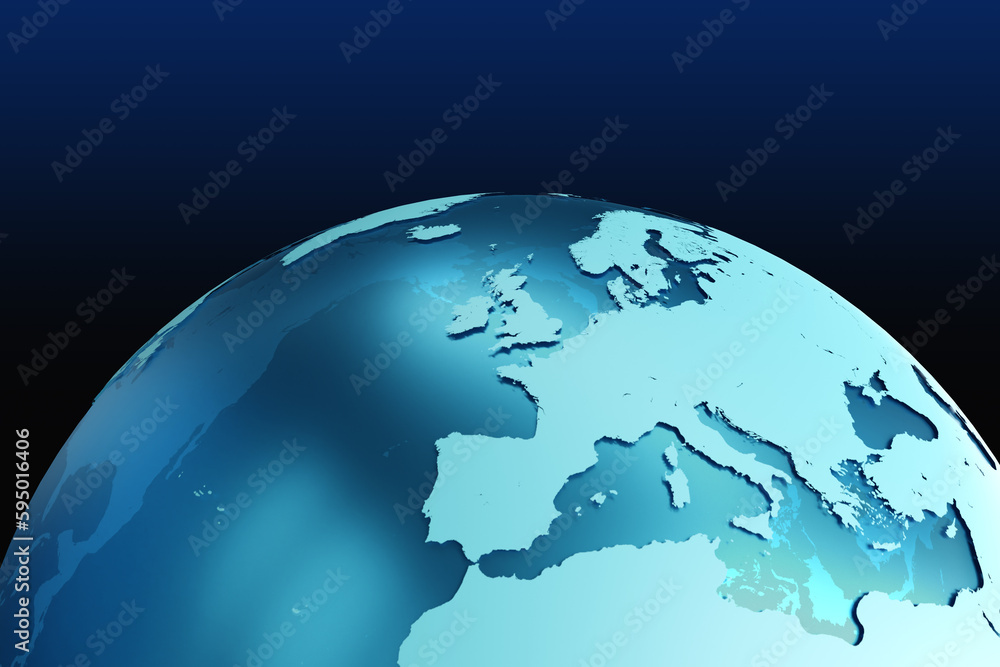 Planet earth. World map. Space view of continents. Shot of planet earth with European continent. European and African parts of world as seen from space. Planet earth view from galaxy. 3d image