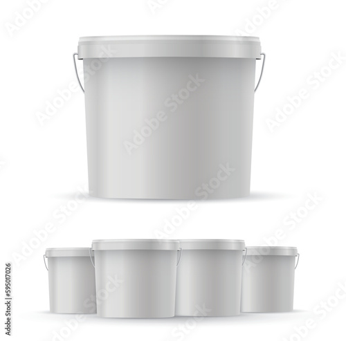 3D rendering White food plastic tub bucket container for dessert, yogurt, ice cream, sour cream, snack, butter, margarine or cheese, Mock Up Template, Vector illustration