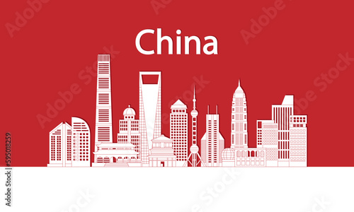 China Shanghai City Skyline Vector Building