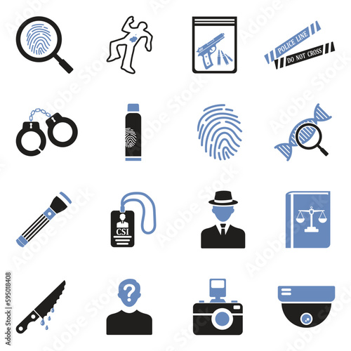 Crime Investigation Icons. Two Tone Flat Design. Vector Illustration.