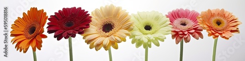 Beautiful gerbera flowers isolated on white background  generative ai close-up narrow banner
