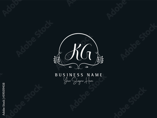 Feminine Luxury KG gk Logo Icon, Minimalist Kg Signature Vector Logo Template