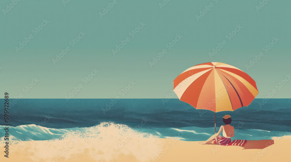 Minimal tropical beach background. Retro tone color style. Summer holiday and travel vacation concept. Generative ai.