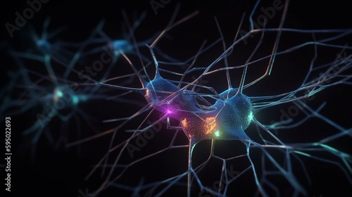 artificial intelligence concept, 3d render, glowing abstract digital neuron connections. hologram human brain view. innovative process technology. generative AI