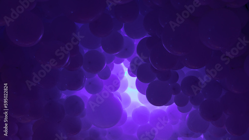 Purple background with flying balloons - clean design, 3d abstract realistic banner.