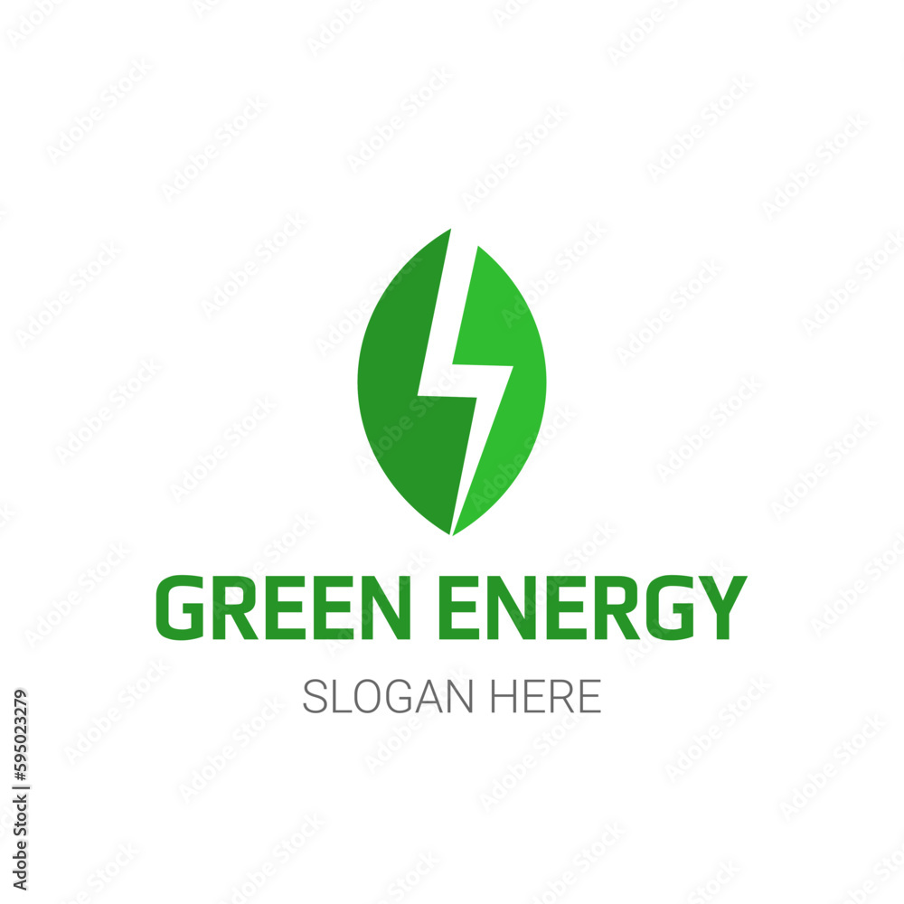Green energy logo, leaf and energy symbol for eco friendly technology Green energy logo, leaf and energy symbol for eco friendly technology