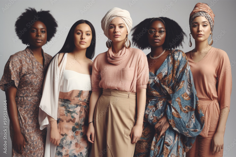 Portrait of a group of young beautiful mixed race women AI generative art