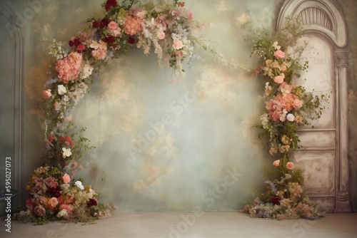 floral arch vintage background for photo studio. generative AI