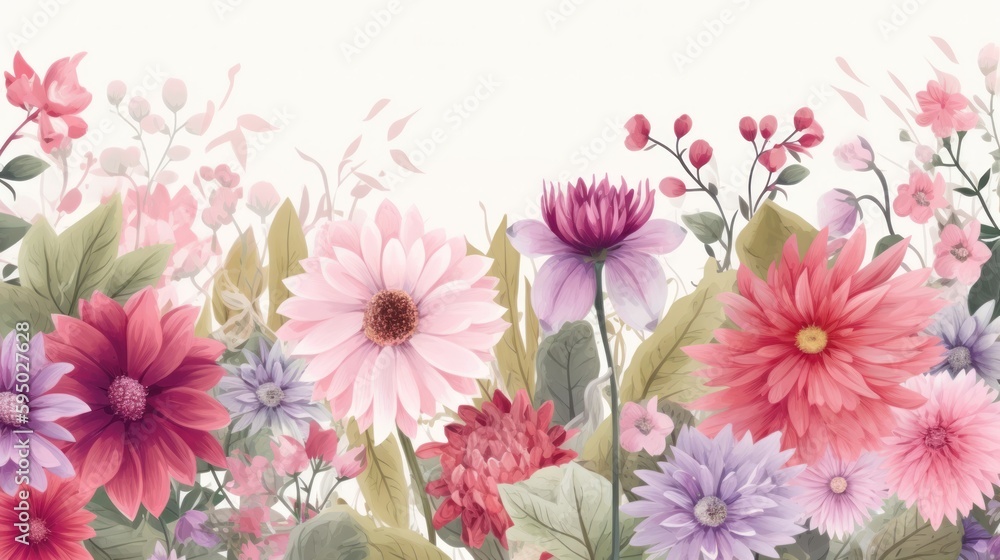 Beautiful spring flowers floral background. Generative AI. Beautiful spring flowers floral background. Generative AI.