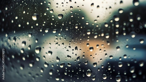 A striking close-up photograph of glistening raindrops on a windowpane  the droplets catching and reflecting the soft light  generative Ai
