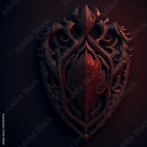 a red shield rcb with rcb details, with golden lion body in centre fractal isometrics details bioluminescens : a stunning realistic photography, 3d render, octane render, intricately detailed, cinema