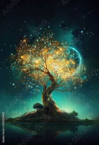 The earth tree in the starry sky Generative Ai