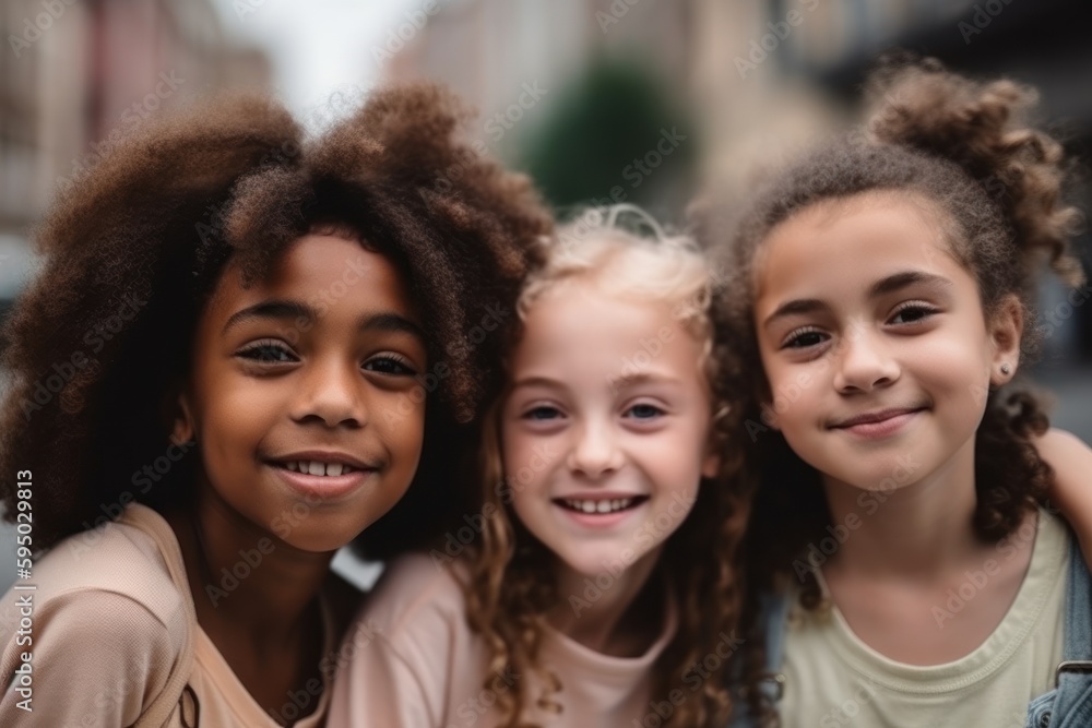 multi ethnic friends, children having fun together hanging out in the city Friendship and diversity concept. Ai generated multi ethnic friends, children having fun together hanging out in the city Friendship and diversity concept. Ai generated