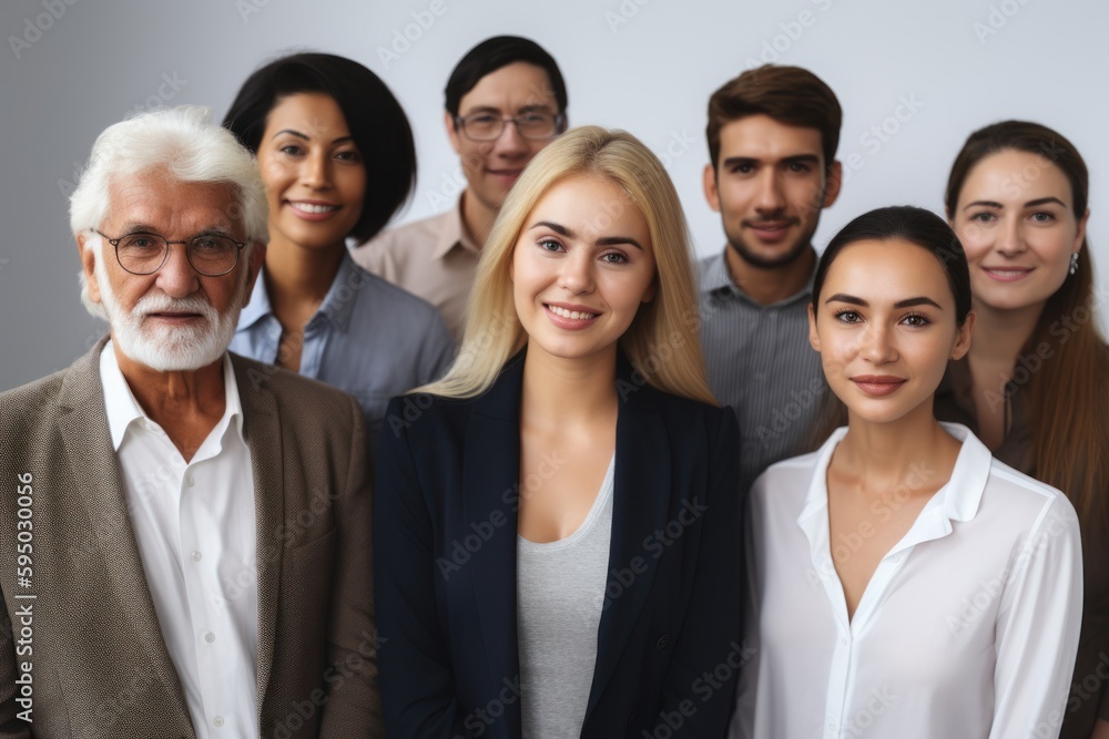 Group of multigenerational business team standing in front of camera during meeting work , Businesspeople with diverse age and ethnicity concept. Ai generated Group of multigenerational business team standing in front of camera during meeting work , Businesspeople with diverse age and ethnicity concept. Ai generated