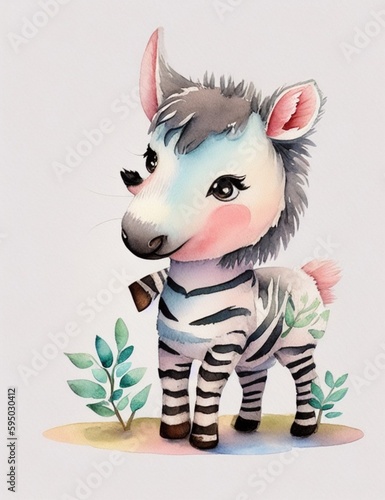  A cute illustration of a baby vintage watercolour zebra   t shirt design adorable  fluffy  charming  whimsical  woodland cute animal  pastel tetradic colours  3D vector art  cute and quirky  fantasy 