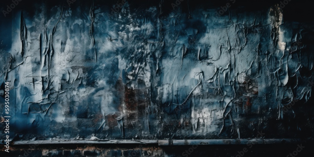 Fototapeta premium Black dark navy blue texture background for design. Toned rough concrete surface. A painted old building wall with cracks. Close up. Distressed, broken, crushed, collapsed, destruction