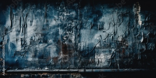 Black dark navy blue texture background for design. Toned rough concrete surface. A painted old building wall with cracks. Close up. Distressed, broken, crushed, collapsed, destruction