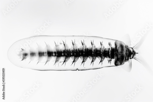 Abstract illustration of a caterpillar in transparency, isolated over a clean background. Generative AI