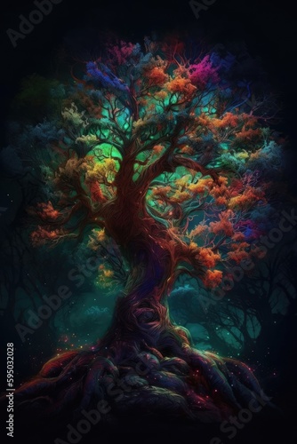 The tree of life with rainbows and stars Generative Ai © FineHouse