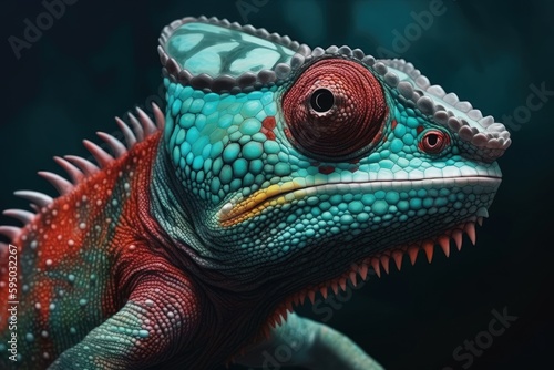 Chameleon Looking Away from Camera. Generative AI.