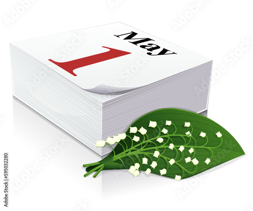 Vászonkép 3D diary in paper on the page of May 1st written in English with next to a sprig