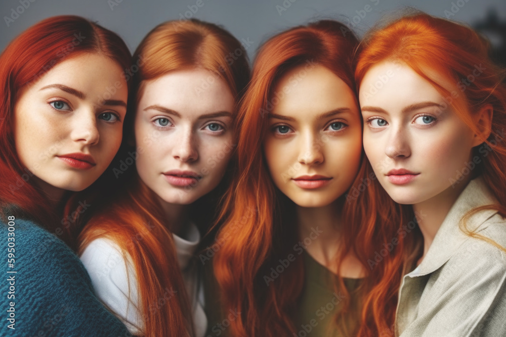 Portrait of a group of beautiful redhead young women , Generative ai Portrait of a group of beautiful redhead young women , Generative ai