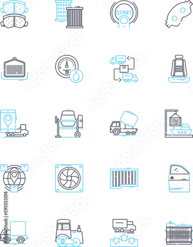Shipping linear icons set. Logistics, Delivery, Freight, Transport, Dispatch, Shipment, Cargo line vector and concept signs. Import,Export,Freightage outline illustrations