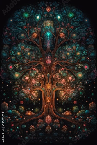 The tree of life with rainbows and stars Generative Ai