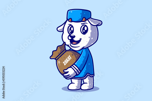 Cute Muslim Sheep Cartoon Character giving zakat
