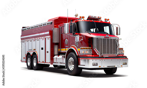 Canvas Print red fire truck on a transparent background (PNG) generative AI