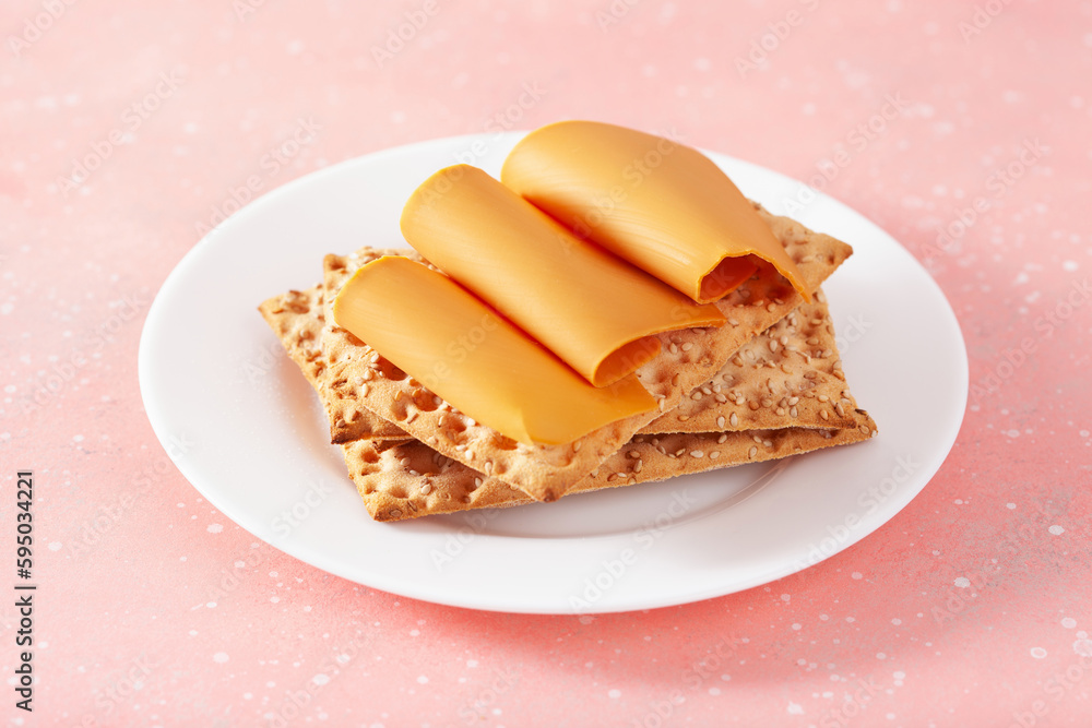crispbread with Norwegian brunost traditional brown cheese