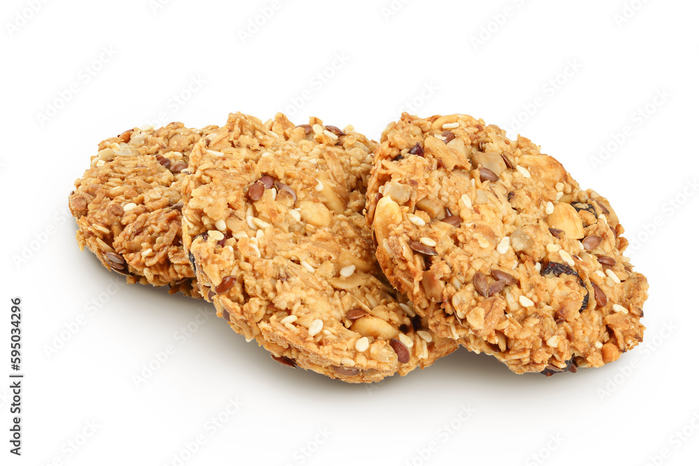 Granola cookie isolated on white background with full depth of field. Granola cookie isolated on white background with full depth of field.