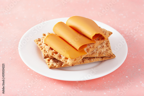 Obraz na płótnie crispbread with Norwegian brunost traditional brown cheese w salonie