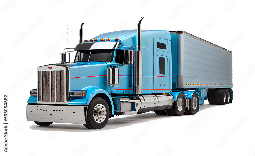 Truck transport concept. blue cargo truck on white background with clipping path