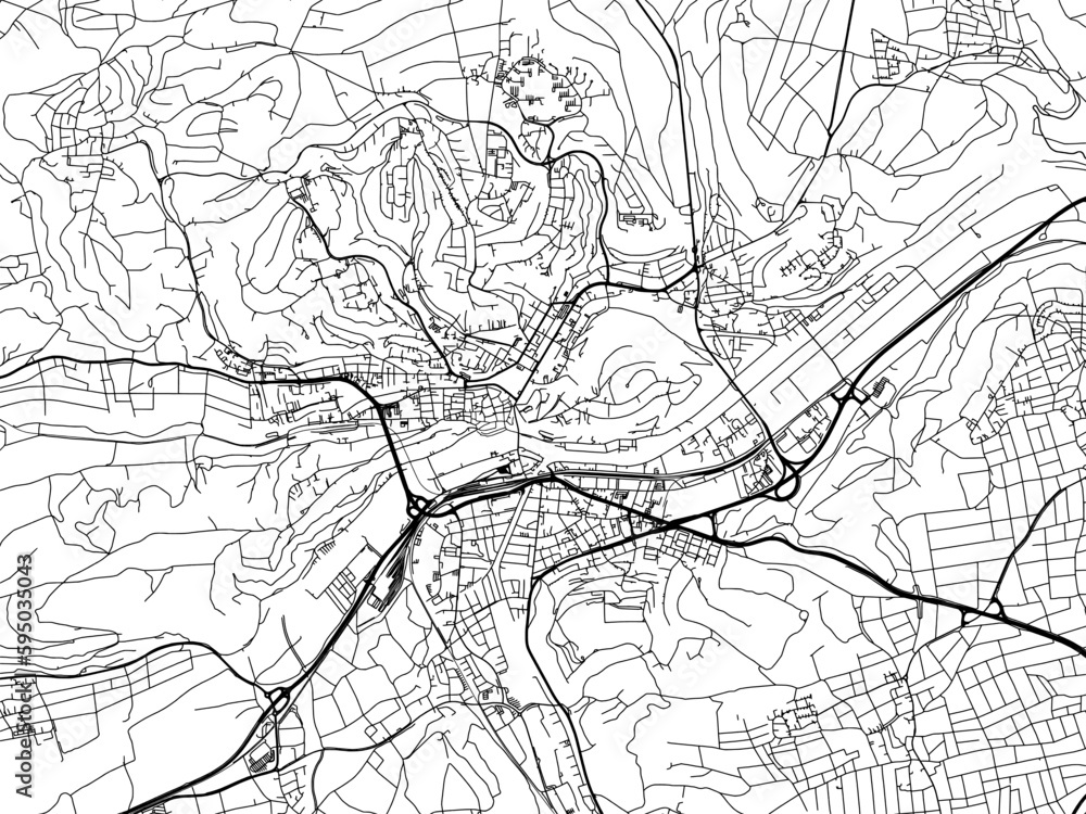 Vector road map of the city of  Tubingen in Germany on a white background.