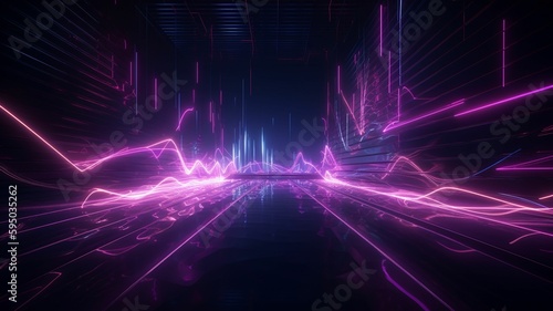 Graphic neon lines imaginative background, wallpaper, purple, Generative IA