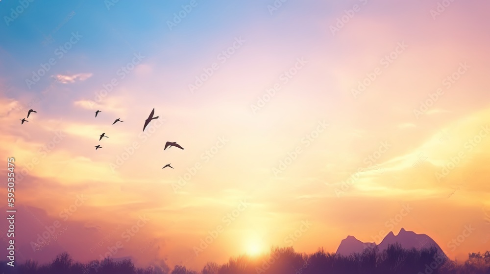 Beautiful Peaceful Spring Morning Sky with Birds